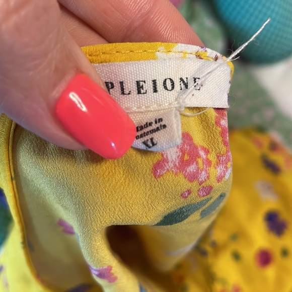 PLEIONE yellow floral garden blouse shirt sleeve tiered ruffle size XL - Picture 5 of 10